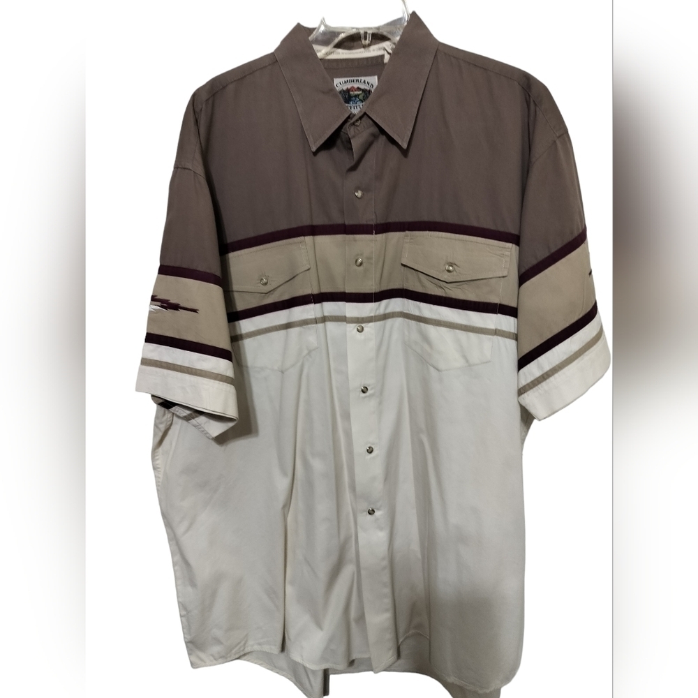 M 256)Cumberland Outfitters  Aztec Western Pearl Snap Button down  Shirt Size 2X
